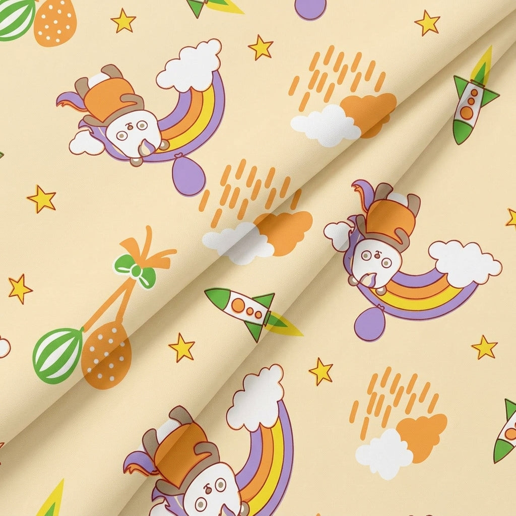 Folded Printed Light Peach Printed Cotton Fabric