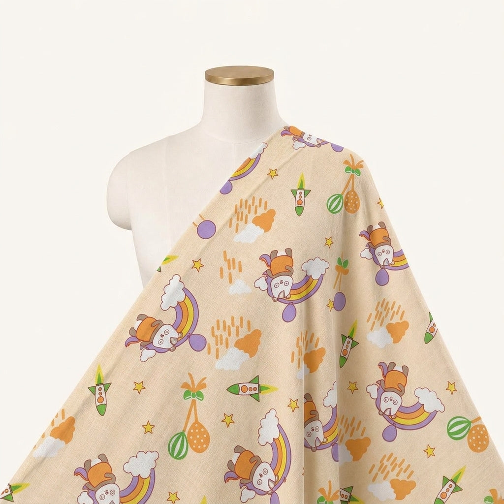Printed Light Peach Printed Cotton Fabric Draped as a saree
