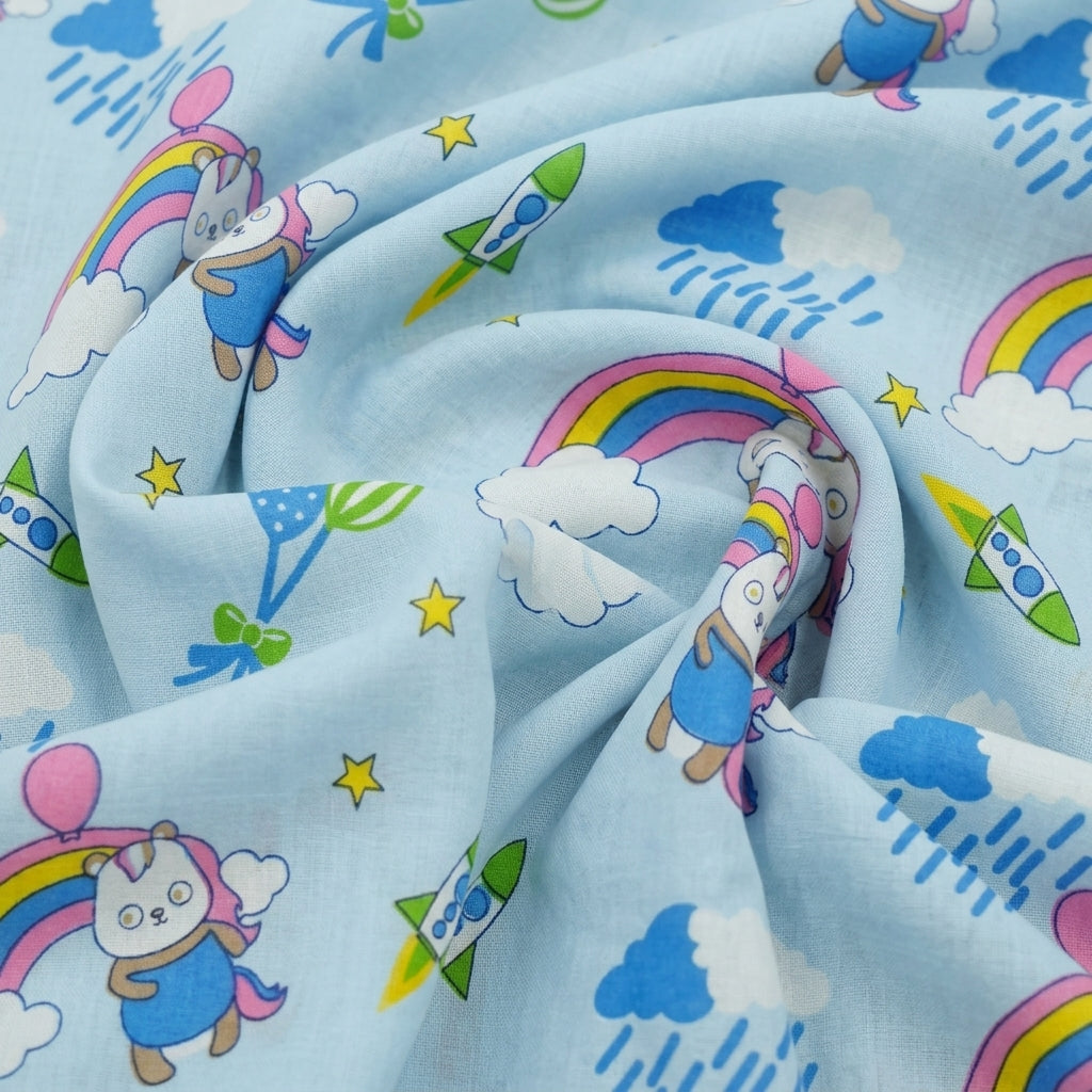 Swirled Printed Blue Printed Cotton Fabric