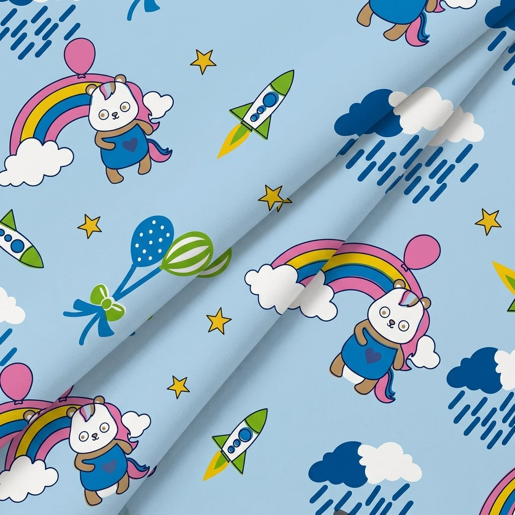 Folded Printed Blue Printed Cotton Fabric