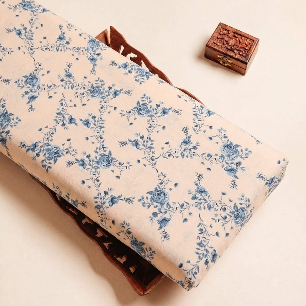 Folded Light Peach Floral Cotton Fabric Highlighting and Texture