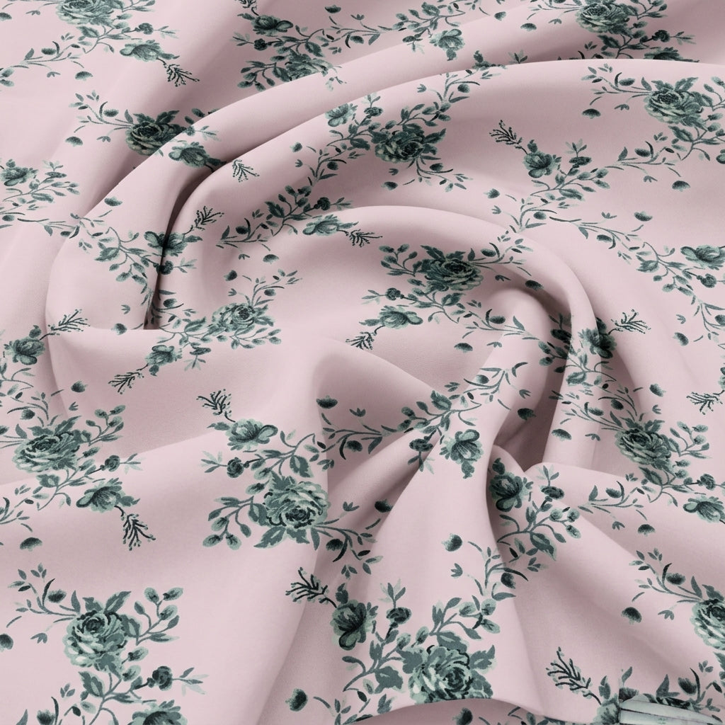 Swirled Floral Baby Pink Floral Cotton Fabric