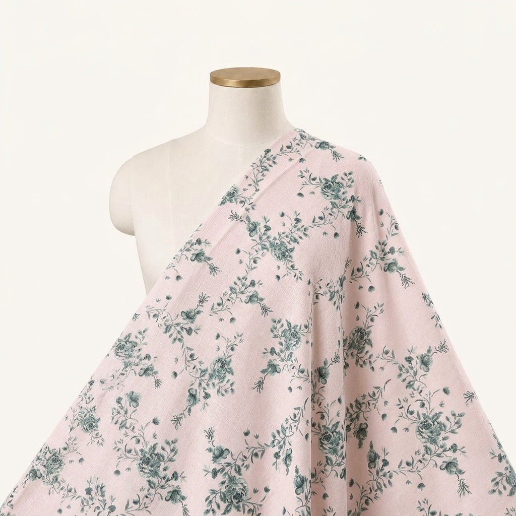 Floral Baby Pink Floral Cotton Fabric Draped as a saree