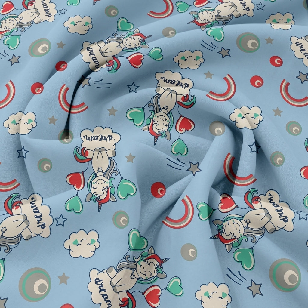 Swirled Printed Blue Printed Cotton Fabric