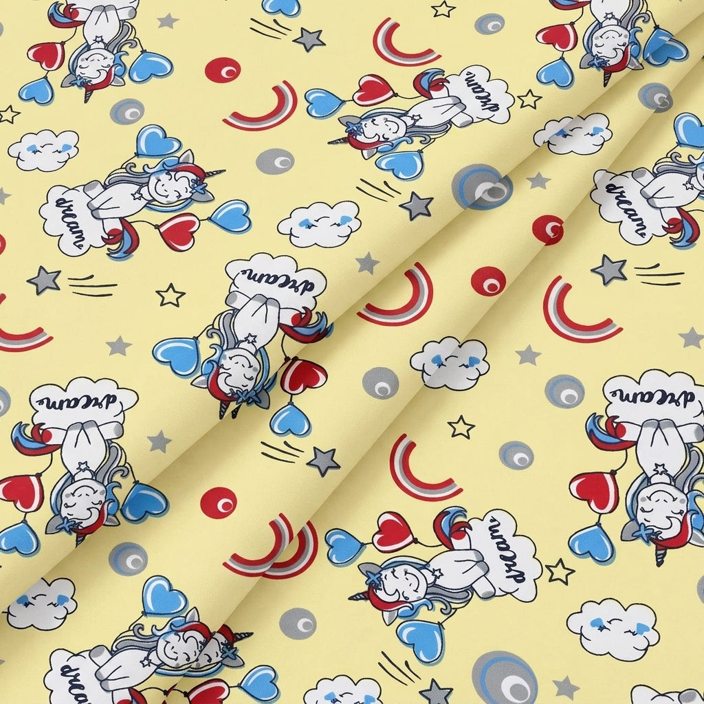 Folded Printed Yellow Printed Cotton Fabric