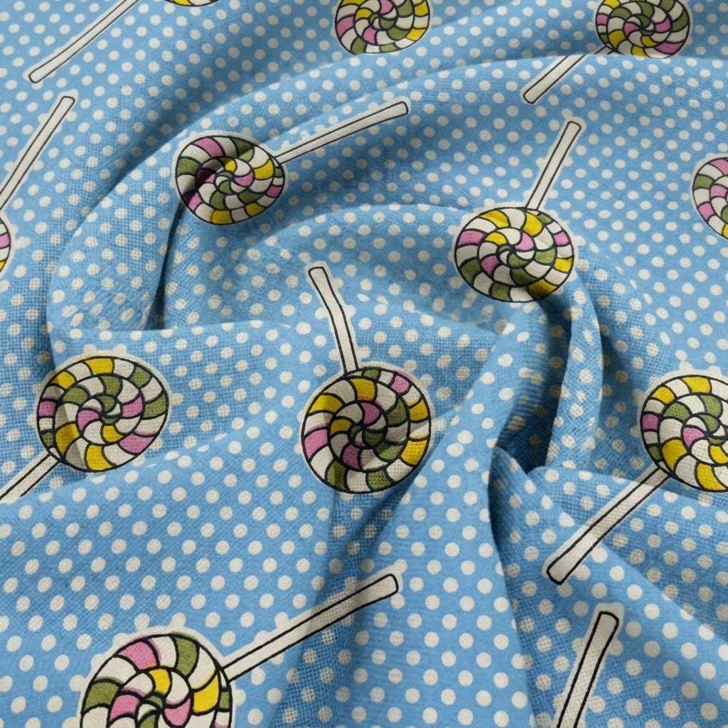 Swirled Printed Blue Printed Cotton Fabric