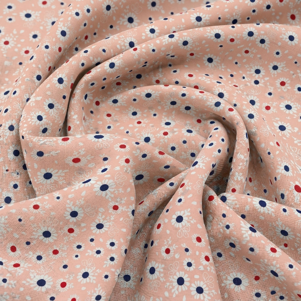 Swirled Floral Peach Floral Cotton Fabric