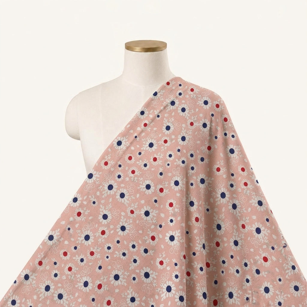 Floral Peach Floral Cotton Fabric Draped as a saree