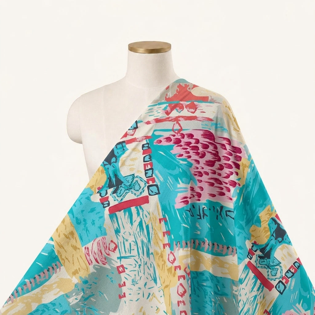 Abstract Blue Abstract Crepe Fabric Draped as a saree
