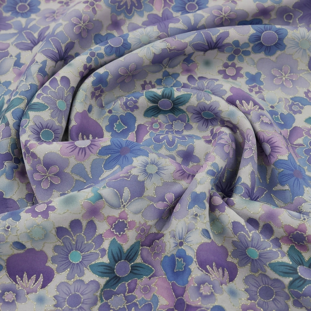Swirled Embroidery Violet Embroidery Crepe Fabric