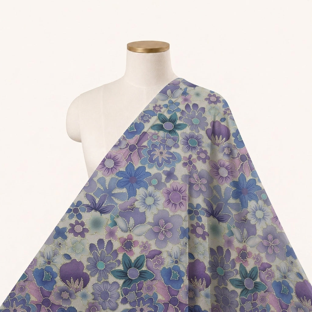 Embroidery Violet Embroidery Crepe Fabric Draped as a saree