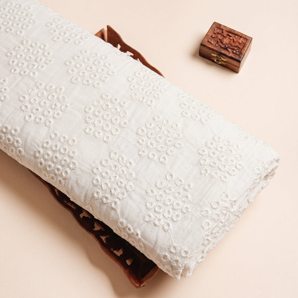White Embroidery Cotton Fabric - EA3896