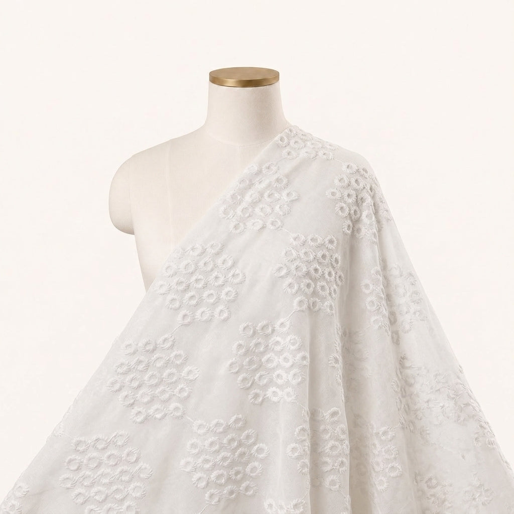 White Embroidery Cotton Fabric - EA3896