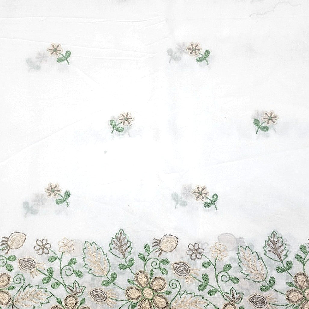 White Floral Embroidery Cotton Fabric - EA3901