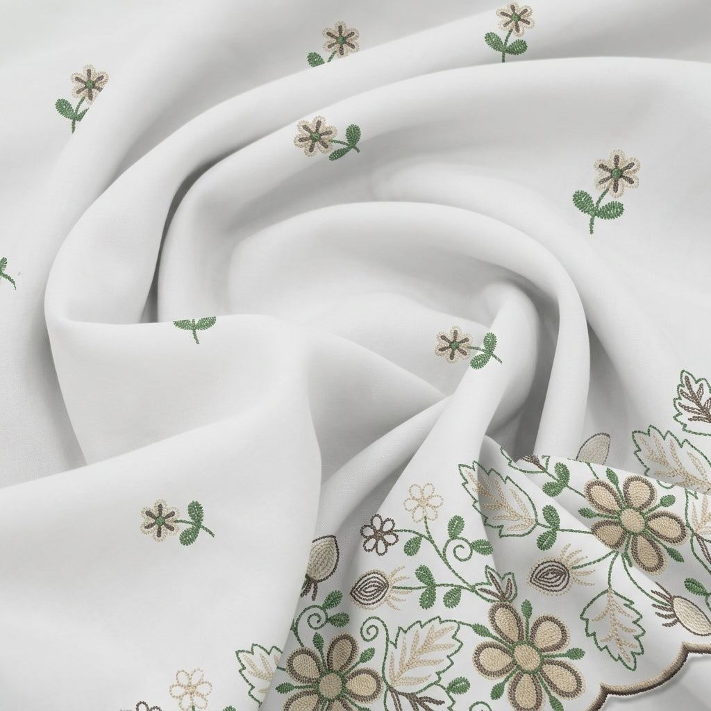White Floral Embroidery Cotton Fabric - EA3901
