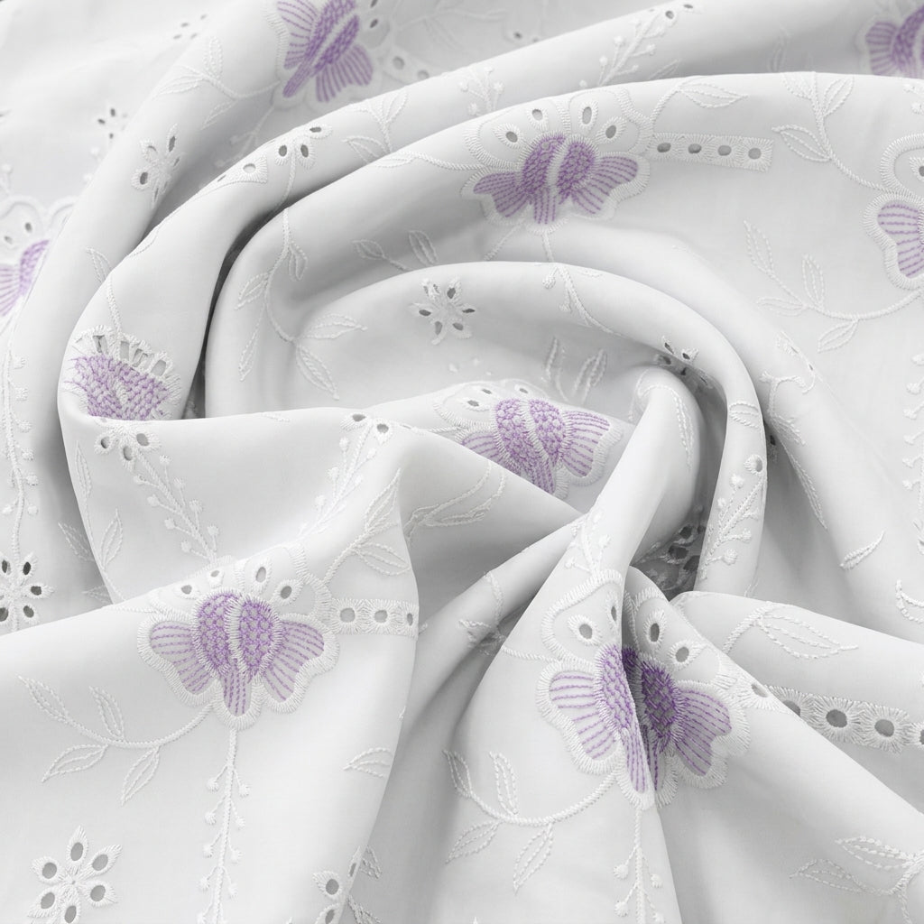 Swirled Embroidery White Embroidery Cotton Fabric