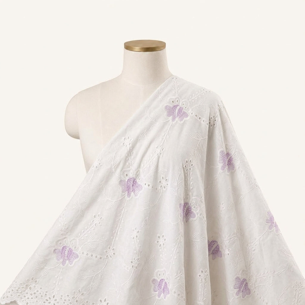 Embroidery White Embroidery Cotton Fabric Draped as a saree