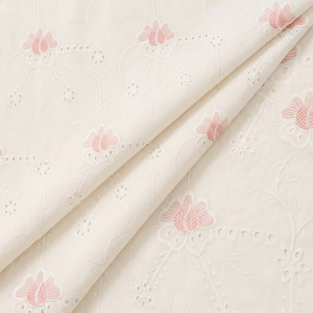 Folded Embroidery White Embroidery Cotton Fabric