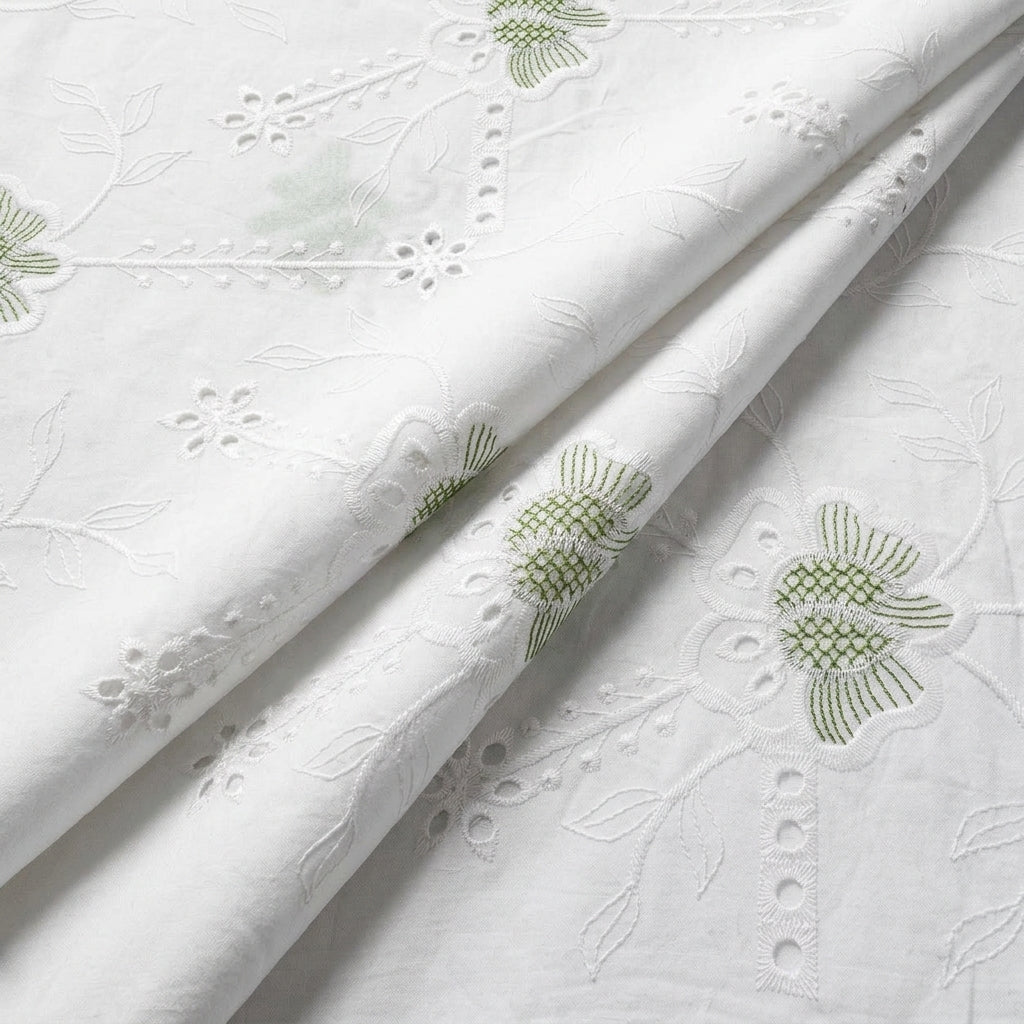 Folded Embroidery White Embroidery Cotton Fabric