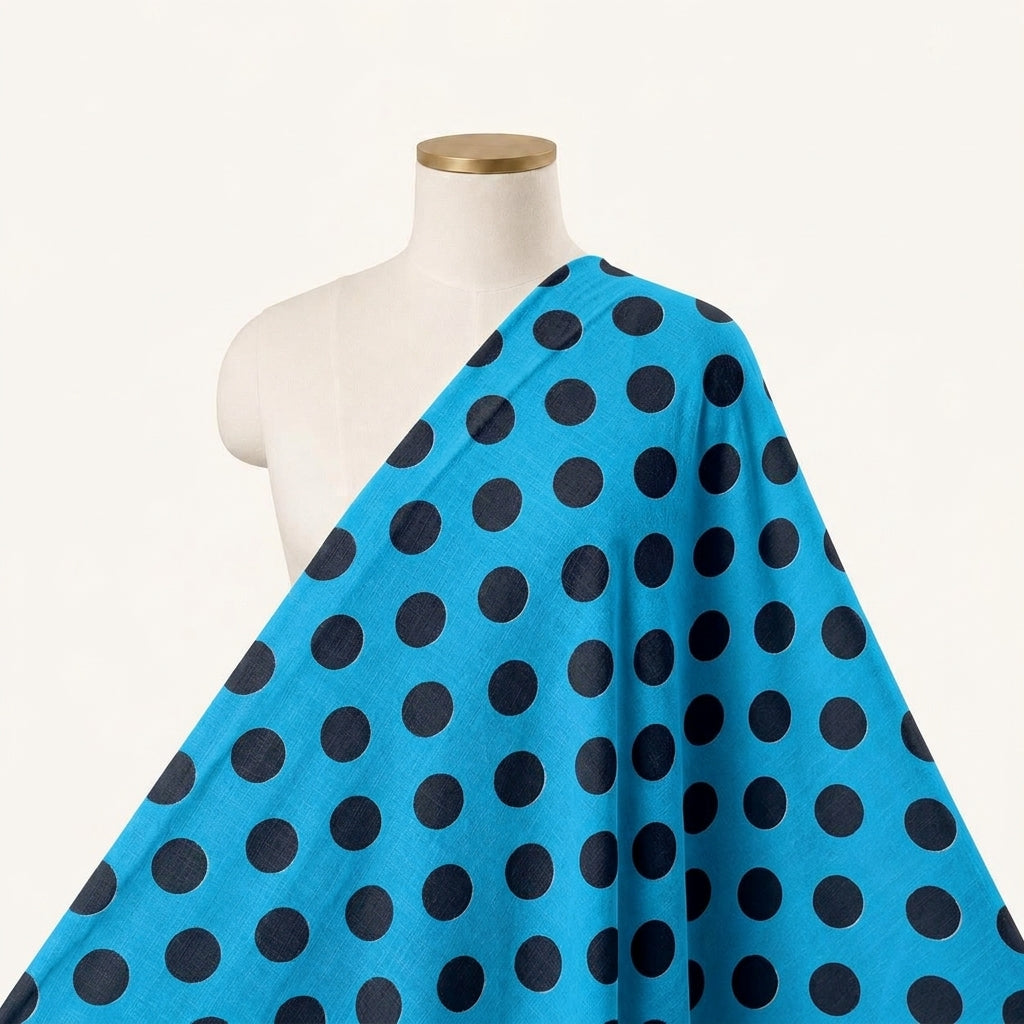 Polka Dots Blue Polka Dots Lycra Fabric Draped as a saree