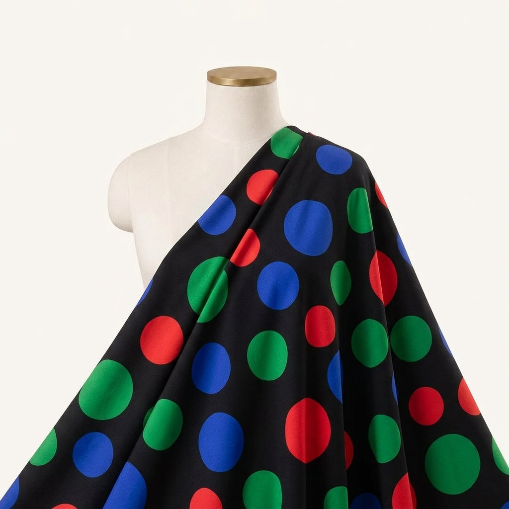 Polka Dots Black Polka Dots Lycra Fabric Draped as a saree