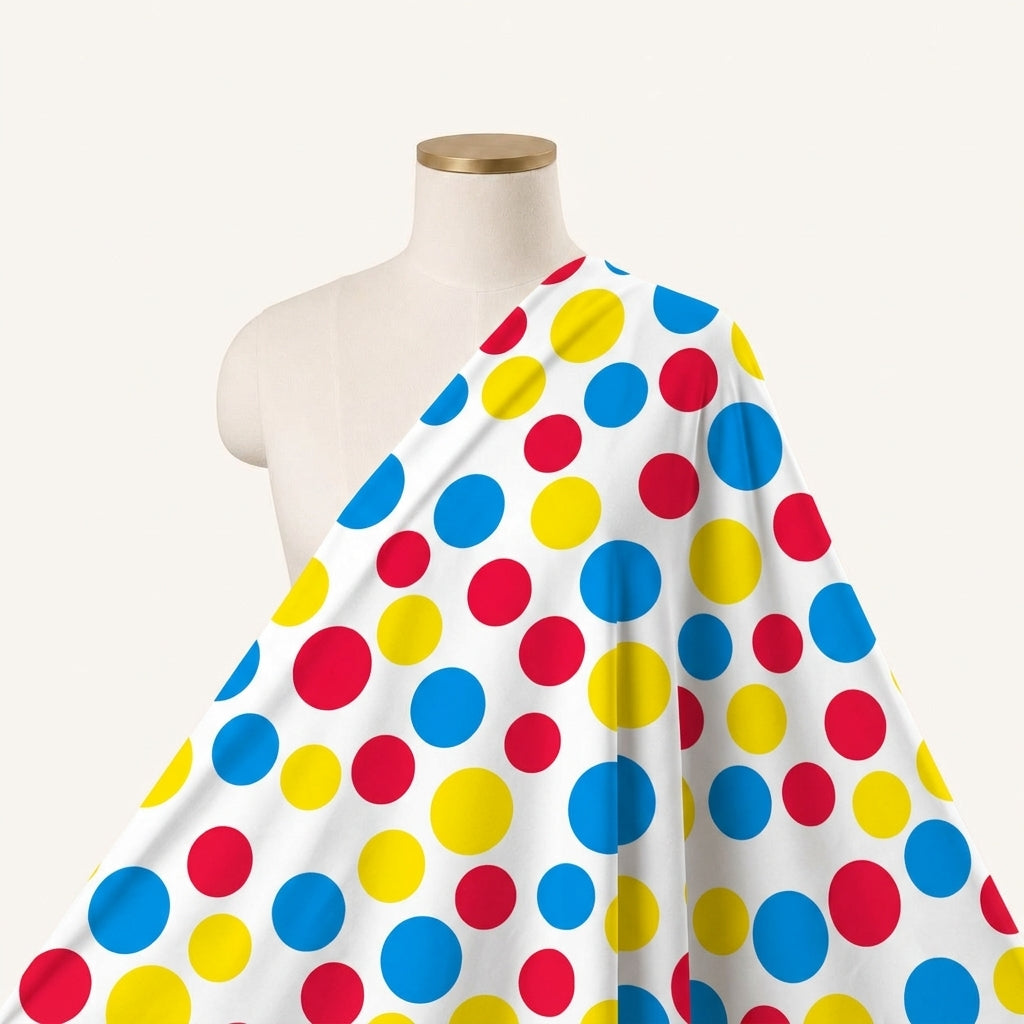 Polka Dots White Polka Dots Lycra Fabric Draped as a saree