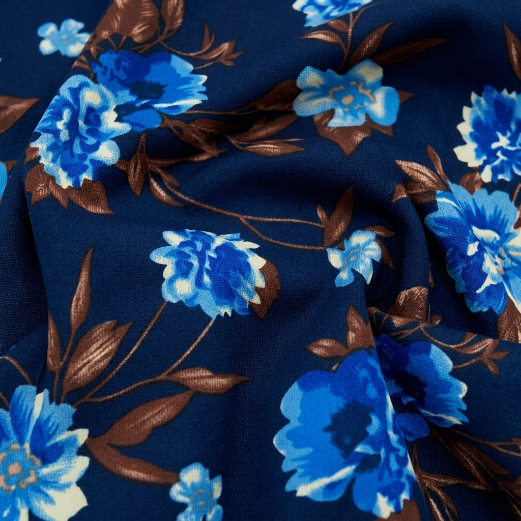 Swirled Floral Blue Floral Lycra Fabric