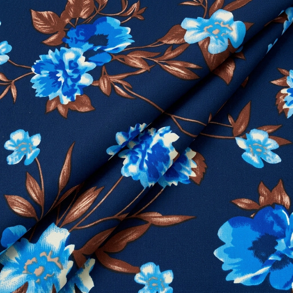 Folded Floral Blue Floral Lycra Fabric