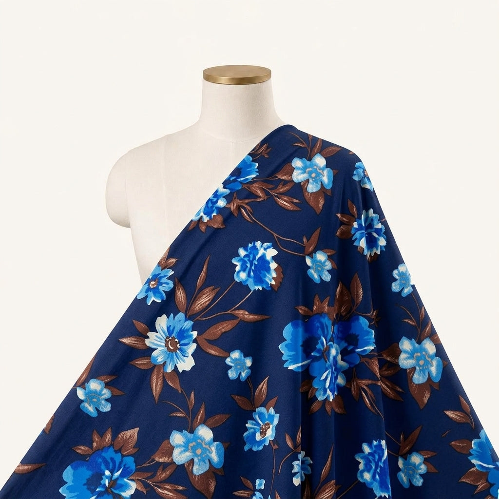 Floral Blue Floral Lycra Fabric Draped as a saree
