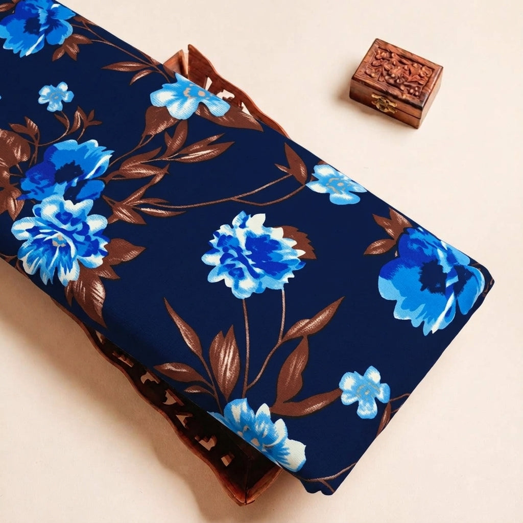 Folded Blue Floral Lycra Fabric Highlighting and Texture