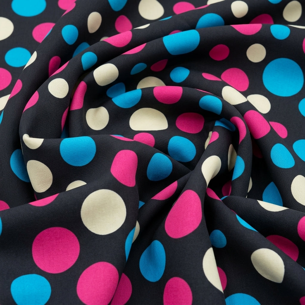 Swirled Polka Dots Black Polka Dots Lycra Fabric