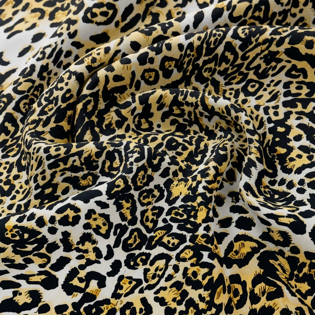 Swirled Animal Print White Animal Print Crepe Fabric