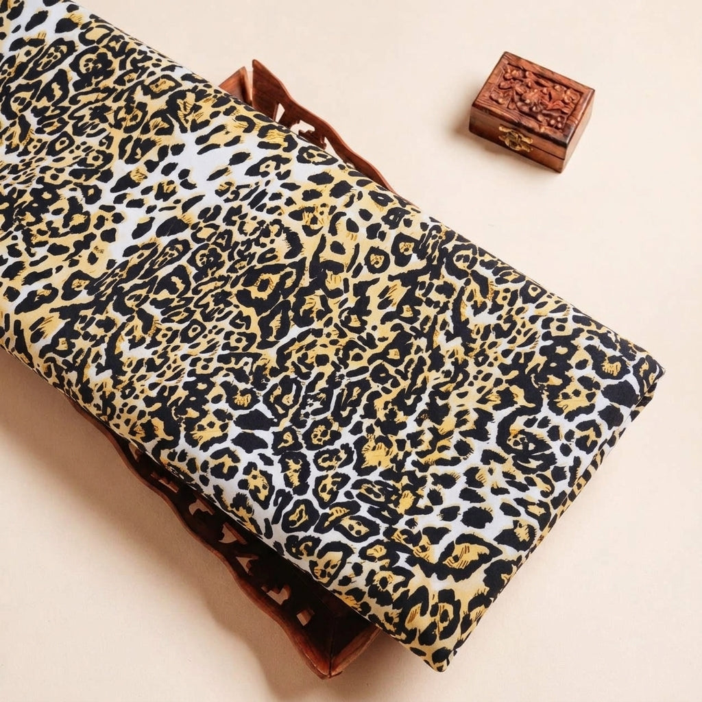 Folded White Animal Print Crepe Fabric Highlighting and Texture
