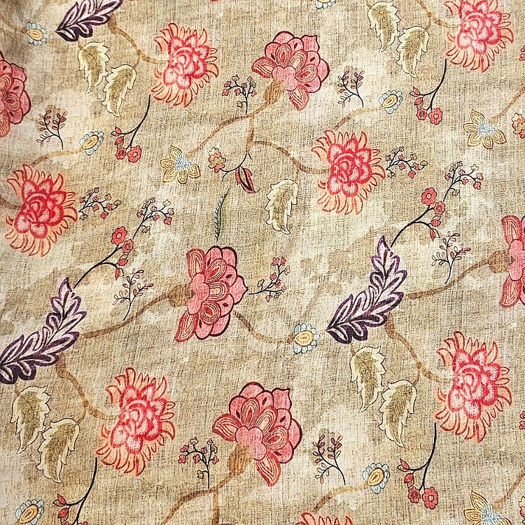 Beige Floral Crepe Fabric - EA3980 - EA3980 - Flat fabric