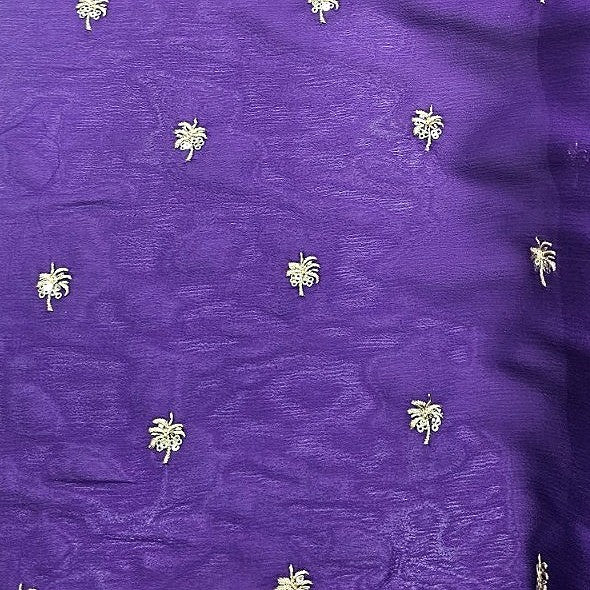 Purple Embroidery Chiffon Fabric - EA4029 - EA4029 - Flat fabric