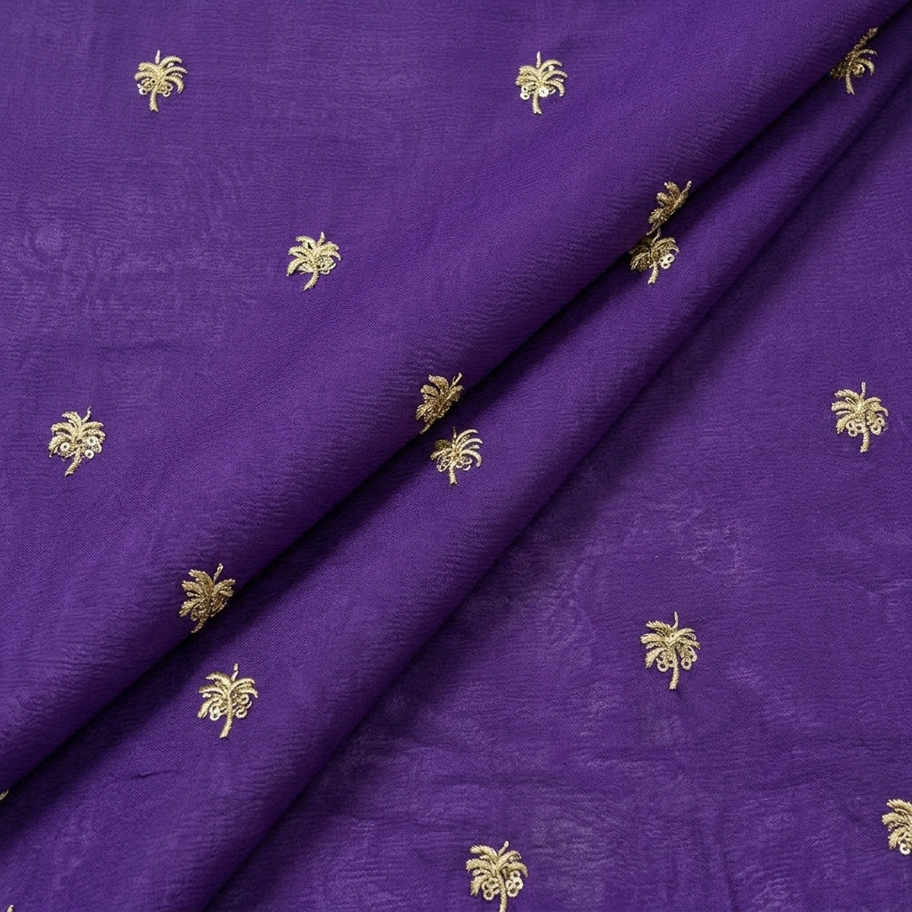 Folded Embroidery Purple Embroidery Chiffon Fabric