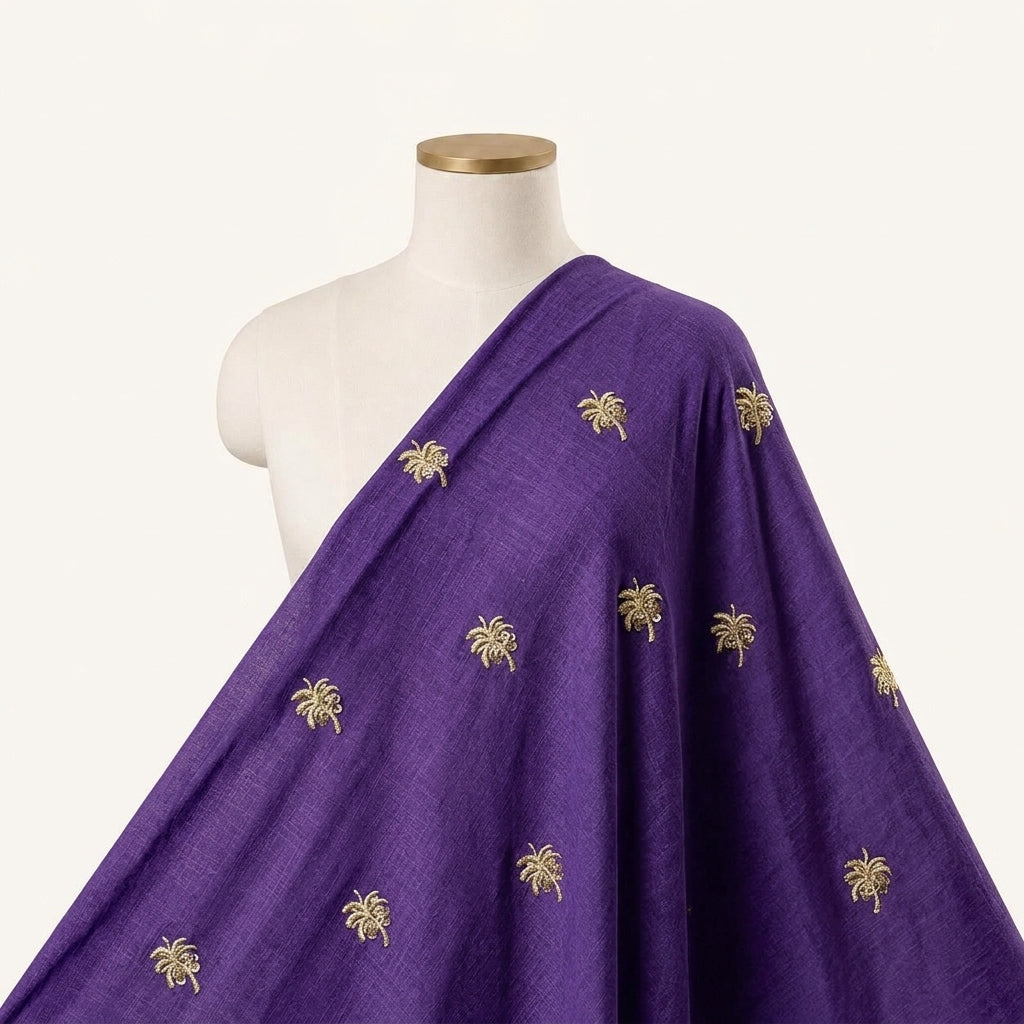Embroidery Purple Embroidery Chiffon Fabric Draped as a saree