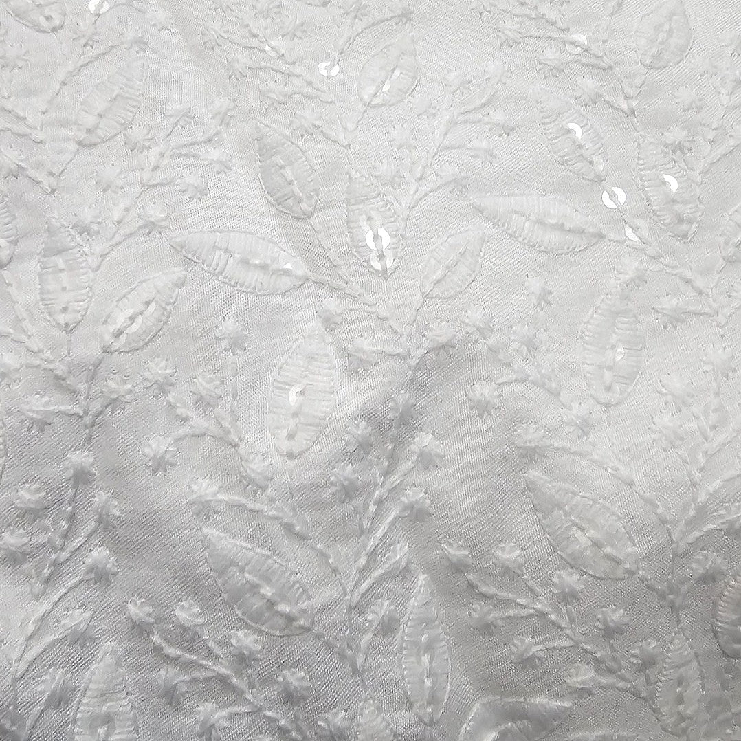 White Embroidery Cotton Fabric - EA4086
