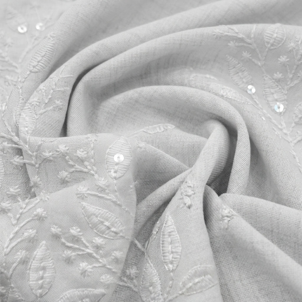 White Embroidery Cotton Fabric - EA4086
