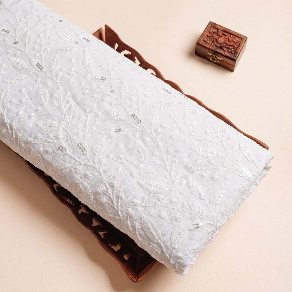 White Embroidery Cotton Fabric - EA4086