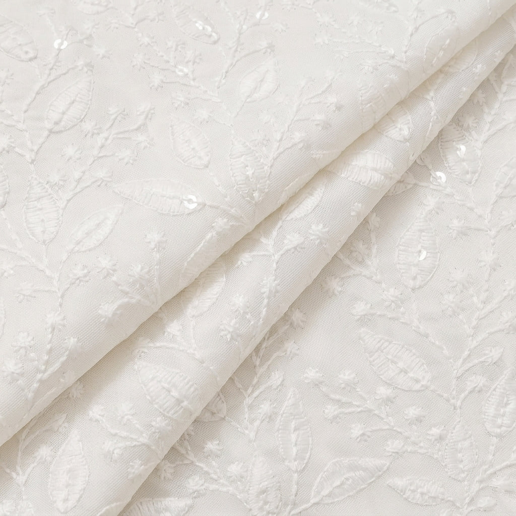 White Embroidery Cotton Fabric - EA4086