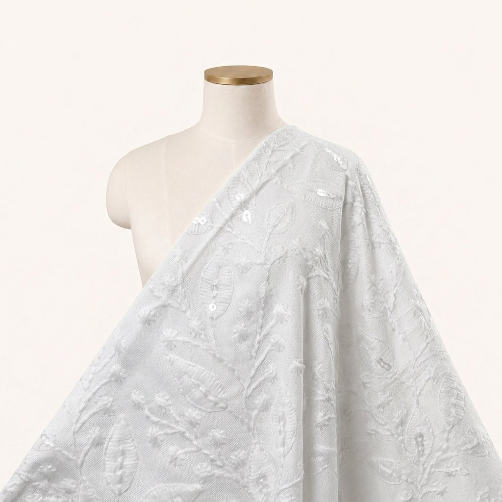 White Embroidery Cotton Fabric - EA4086