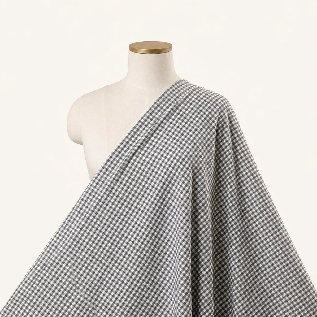 Checked Grey Checked Terry Cotton Fabric Draped as a saree