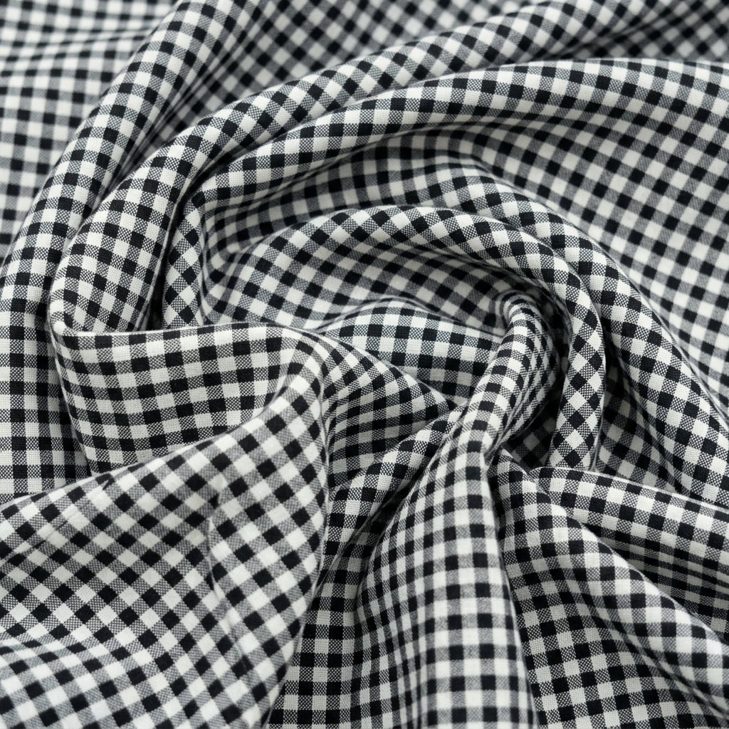 Swirled Checked Black Checked Terry Cotton Fabric