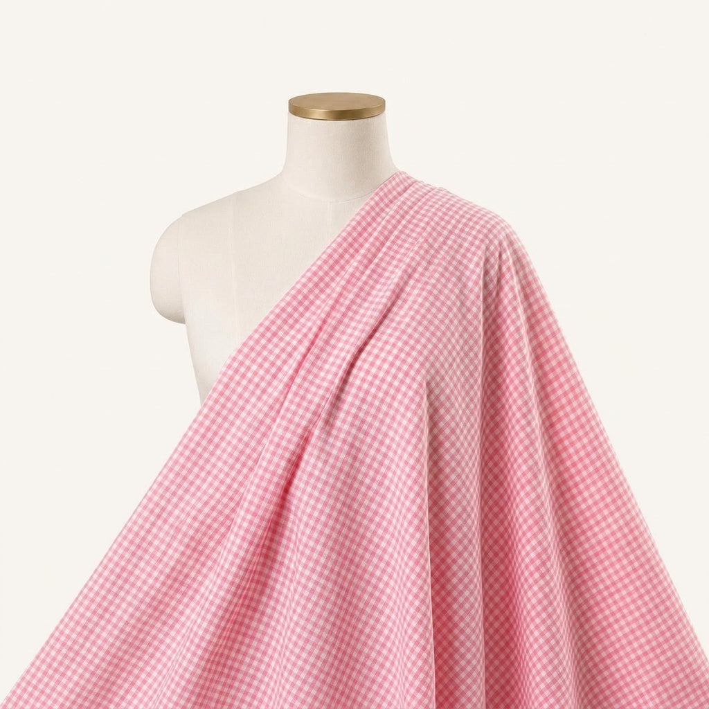 Checked Pink Checked Terry Cotton Fabric Draped as a saree