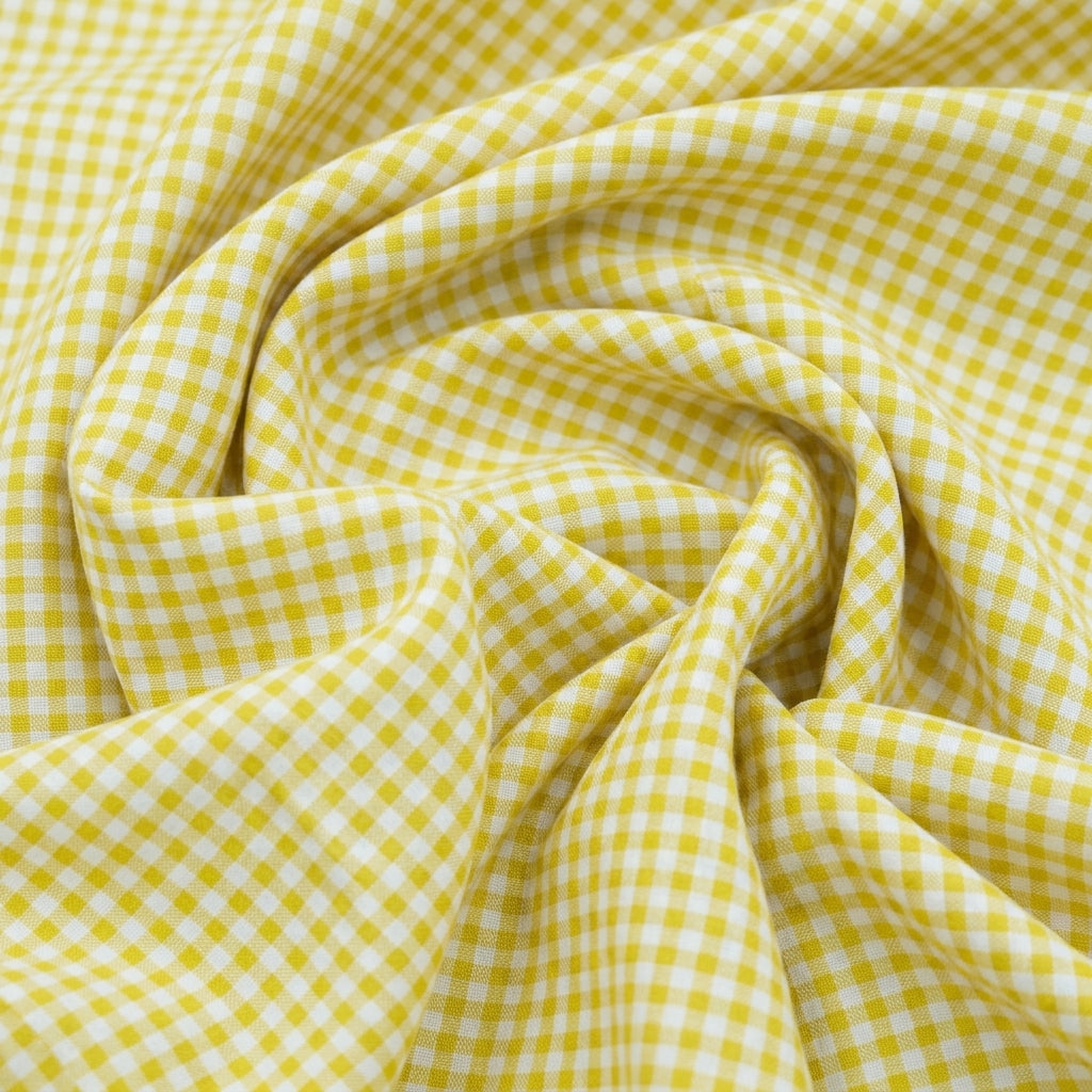 Swirled Checked Yellow Checked Terry Cotton Fabric