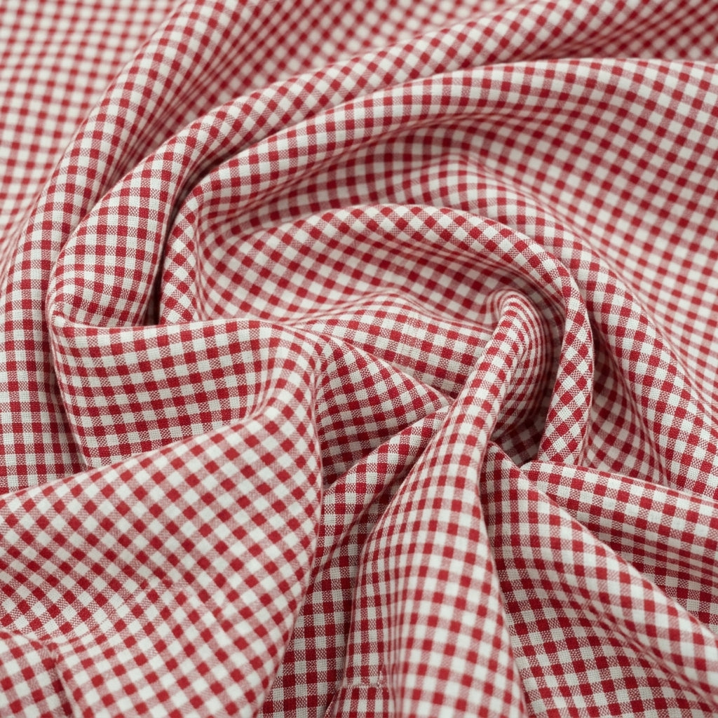 Swirled Checked Red Checked Terry Cotton Fabric