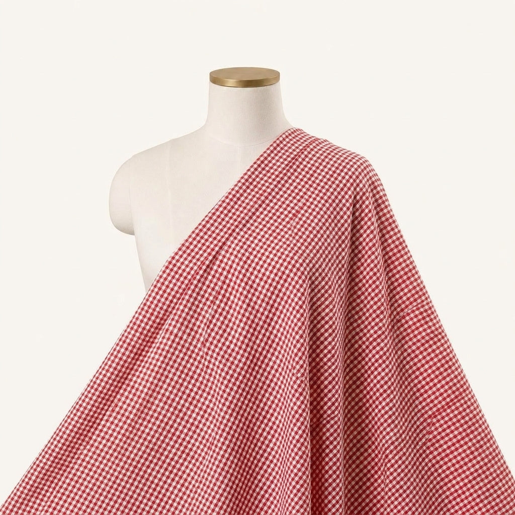 Checked Red Checked Terry Cotton Fabric Draped as a saree