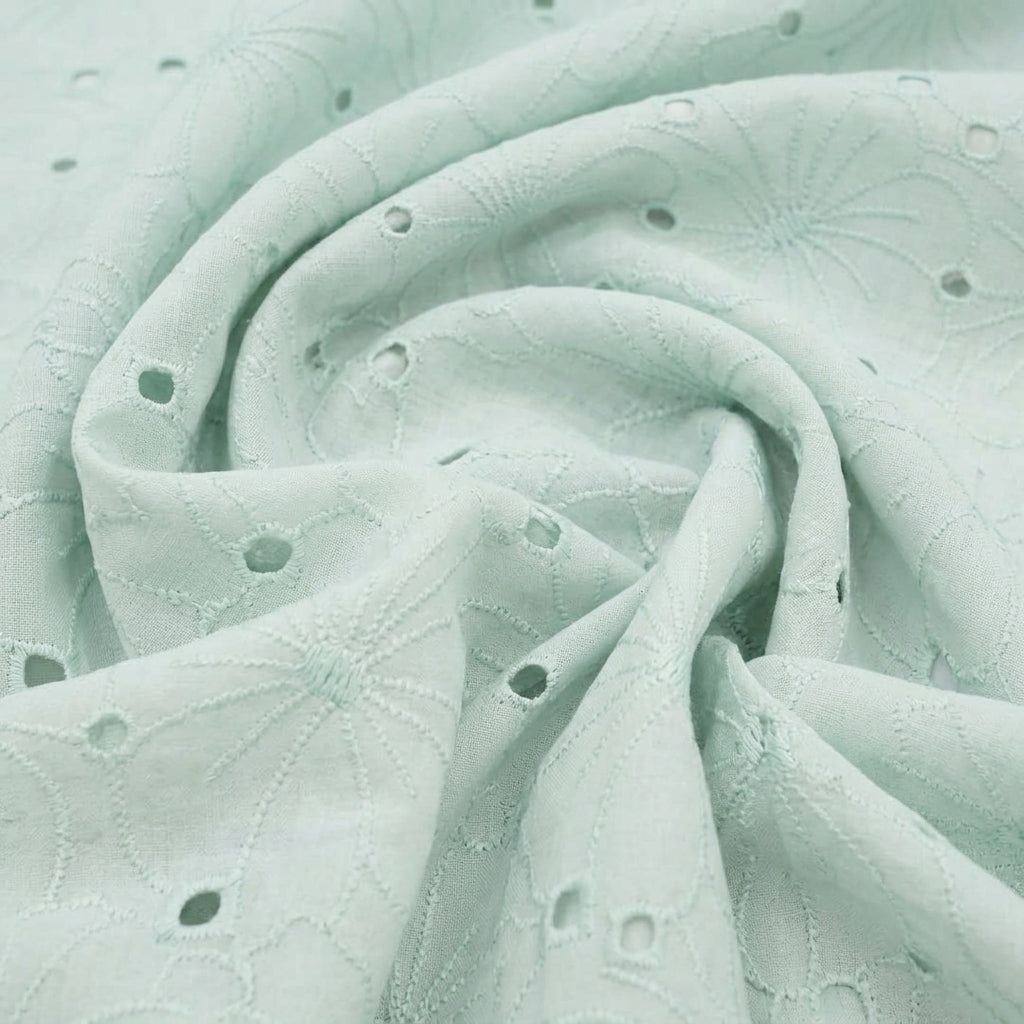 Swirled Embroidery Light Green Embroidery Cotton Fabric