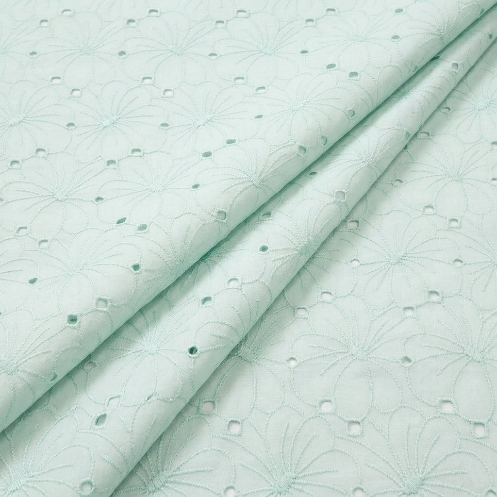 Folded Embroidery Light Green Embroidery Cotton Fabric